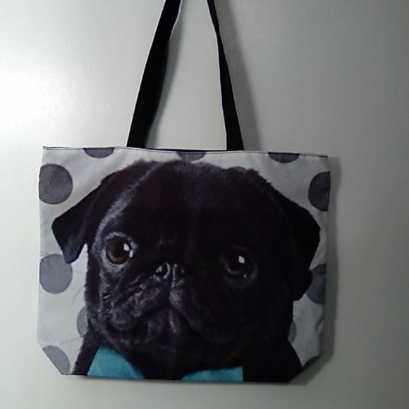 NEW- Tote bag  - Shoulder bag  - Black Pug - Picture 12 of 14